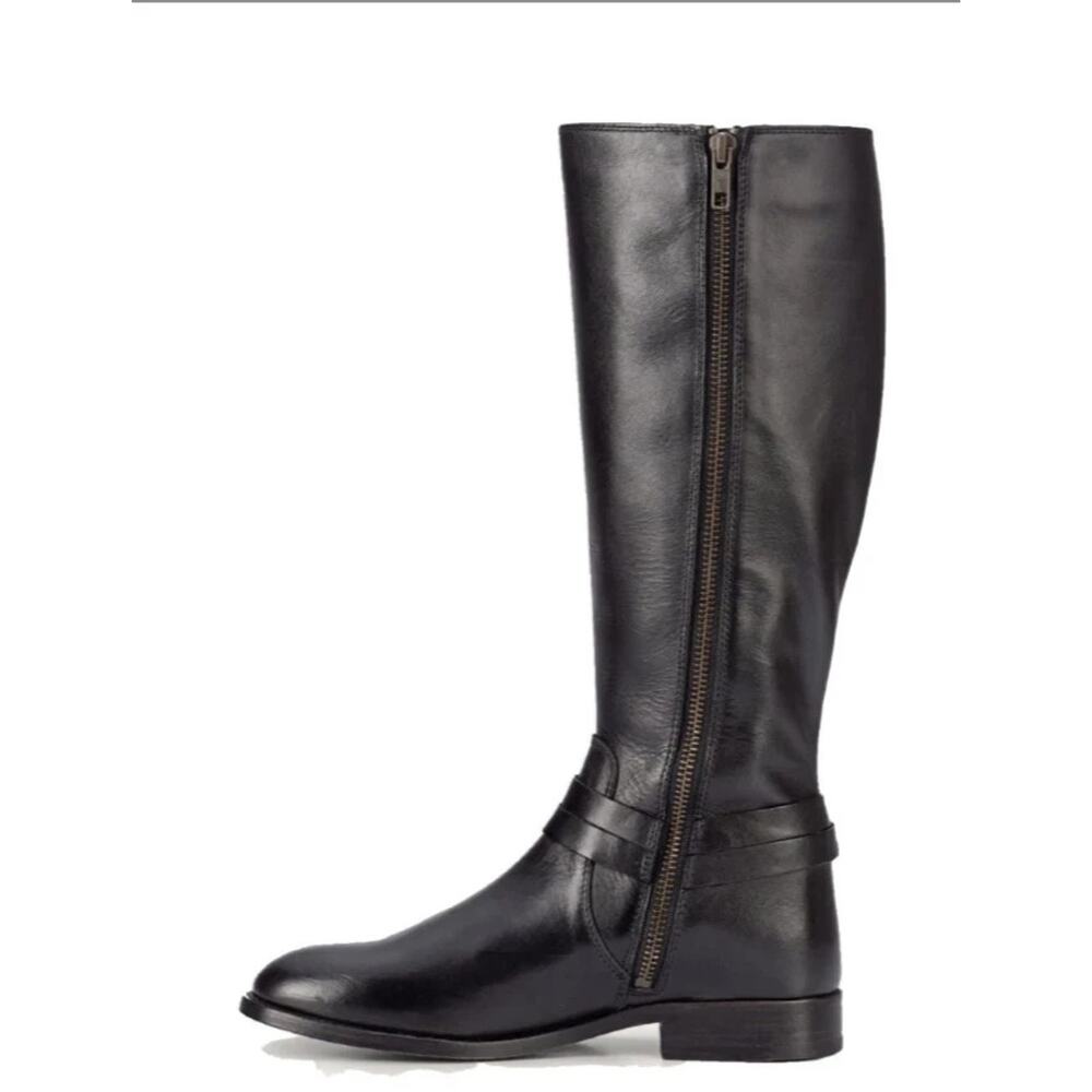New FRYE Oiled-Leather Melissa Belted Side-Zip Tall Boots Black Size 8.5 B - Picture 3 of 10